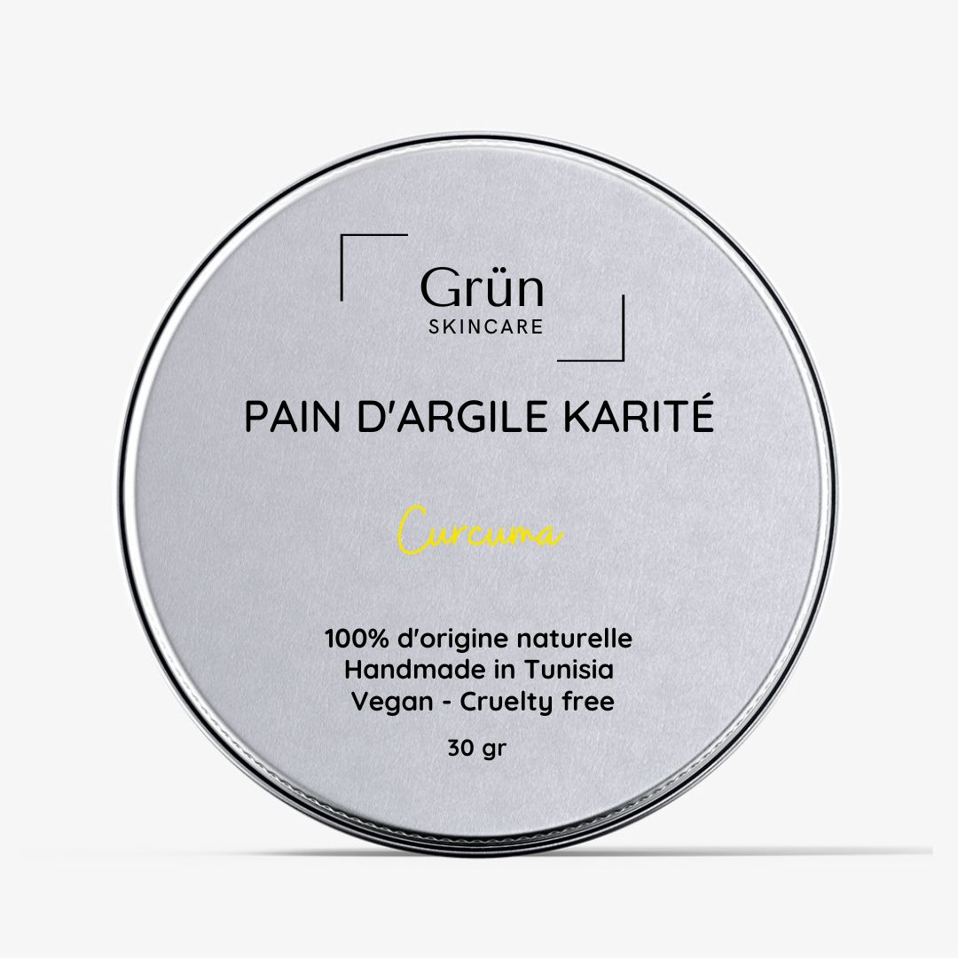 Pain d'argile Karité, Curcuma - Antitaches Purifiant - 30 g - artisanat Tunisien fait main | ILEYCOM