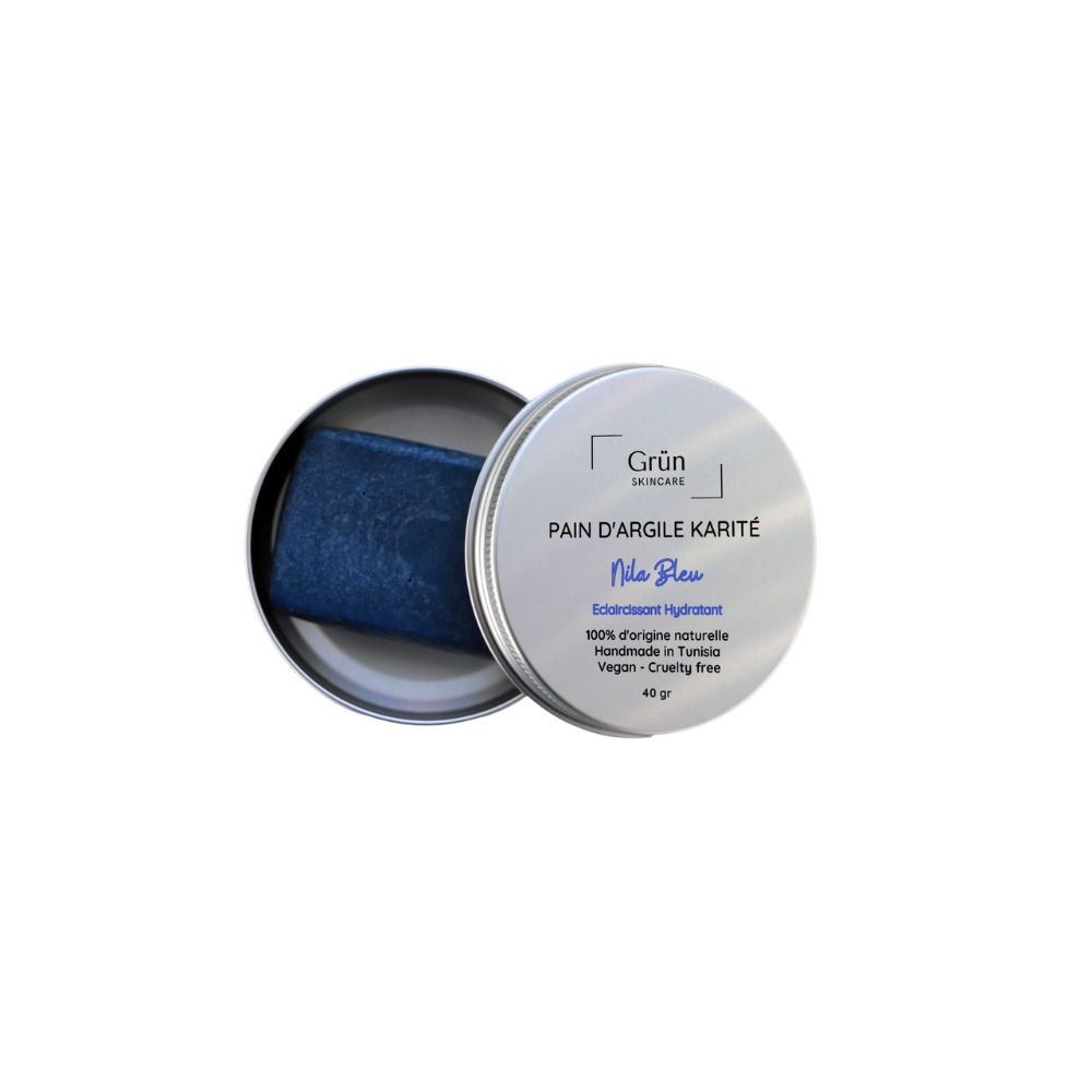 Pain d'argile Karité, Nila Bleu - Eclaircissant Hydratant - 60 g - artisanat Tunisien fait main | ILEYCOM