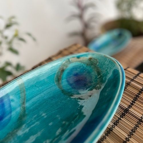 Plat ovale bleu en céramique - artisanat Tunisien fait main | ILEYCOM