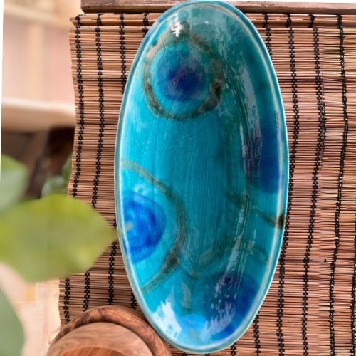 Plat ovale bleu en céramique - artisanat Tunisien fait main | ILEYCOM
