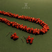 Red coral set, necklace and earrings for women in natural coral