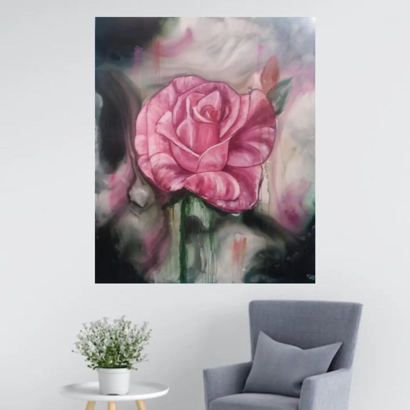 Tableau peinture acrylique sur toile Rose 120 x 100cm - artisanat Tunisien fait main | ILEYCOM