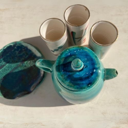 Théière en céramique bleu - artisanat Tunisien fait main | ILEYCOM