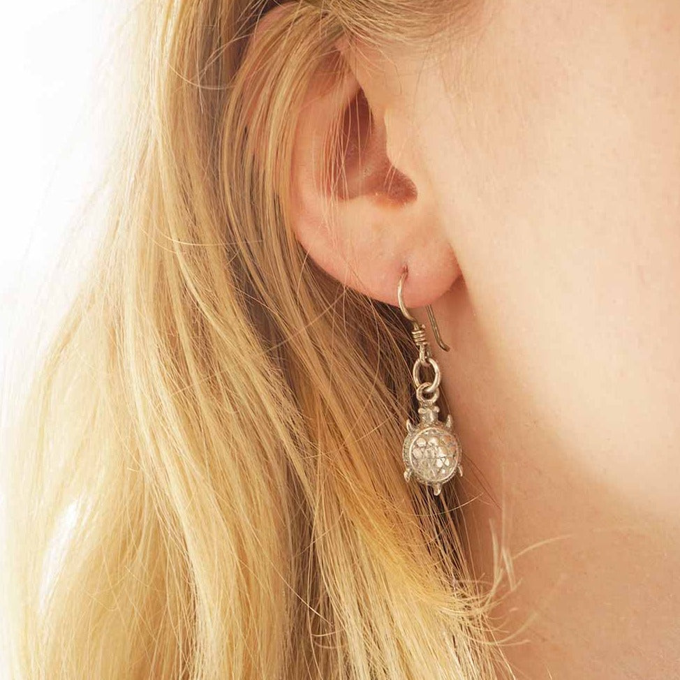 Silver turtle earrings for women